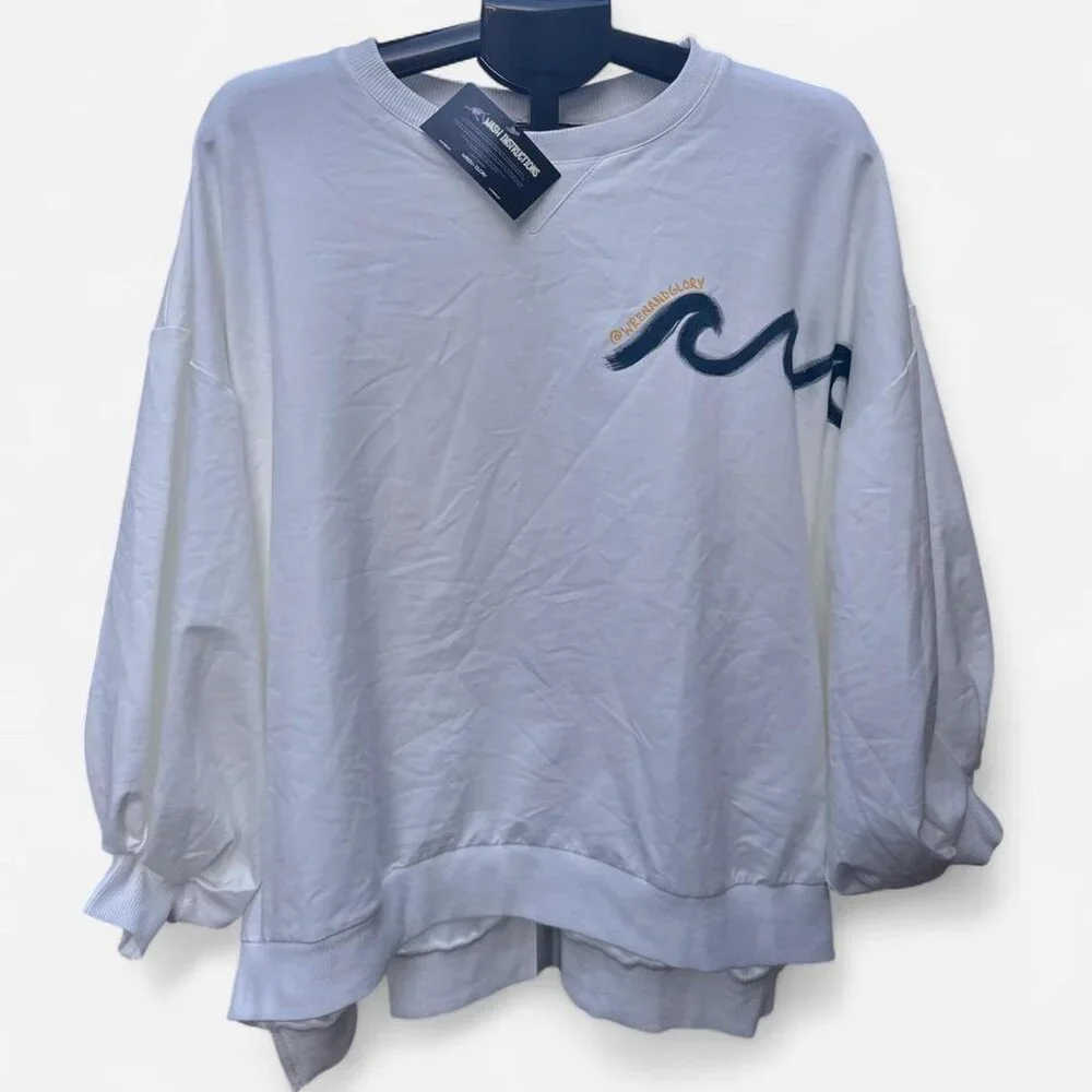 Wren + Glory Beach Time Hand Painted Pullover Sweatshirt NEW W/ TAG Ivory - Picture 2 of 7